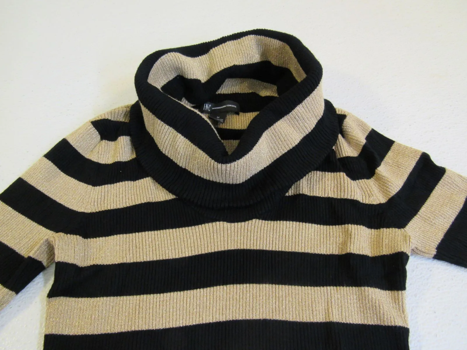 INC International Concepts Sweater Black and Gold Striped Medium Rayon Female -- Used