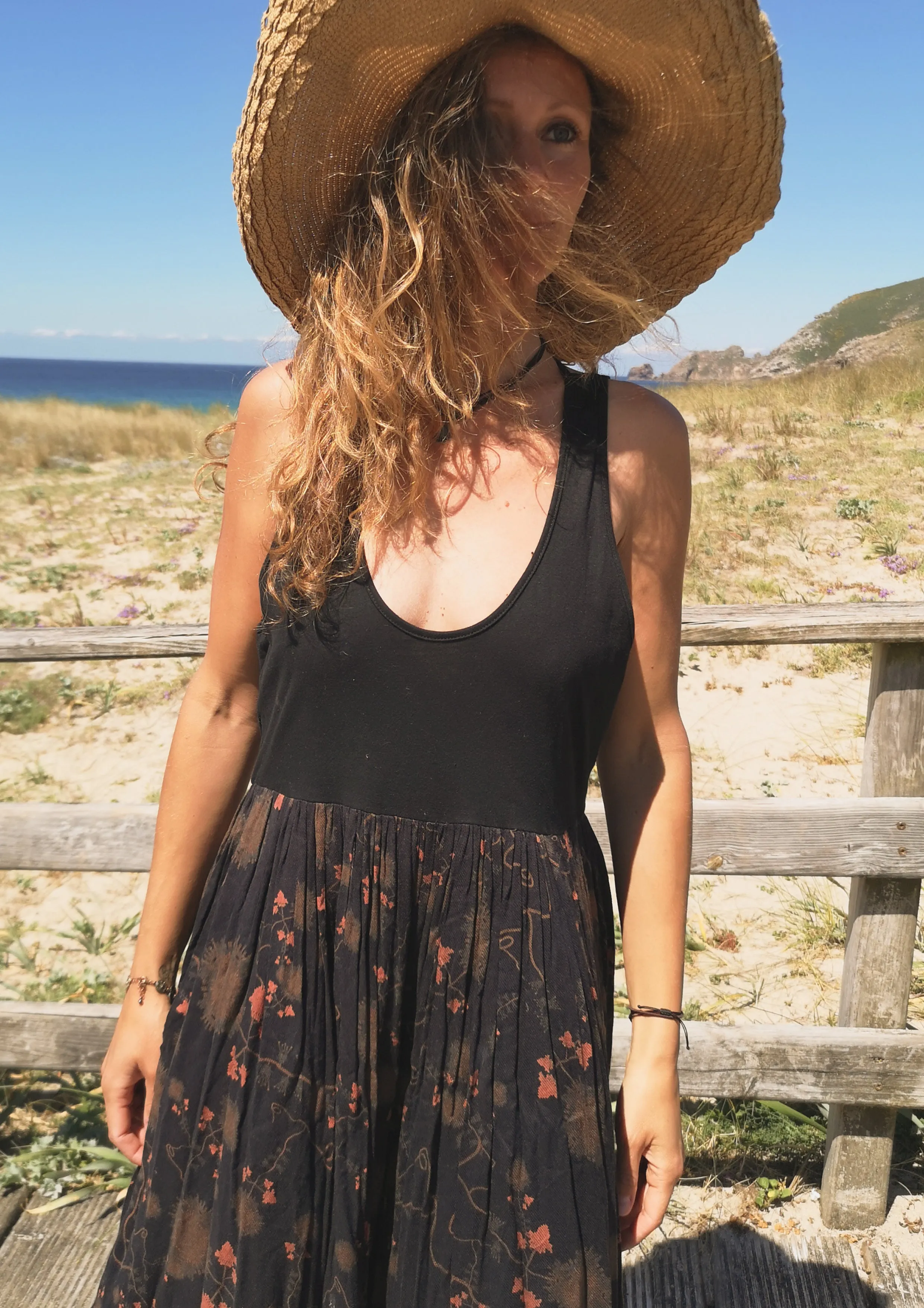 JUMPSUIT WIDE LEGS  - RAYON print rust/black