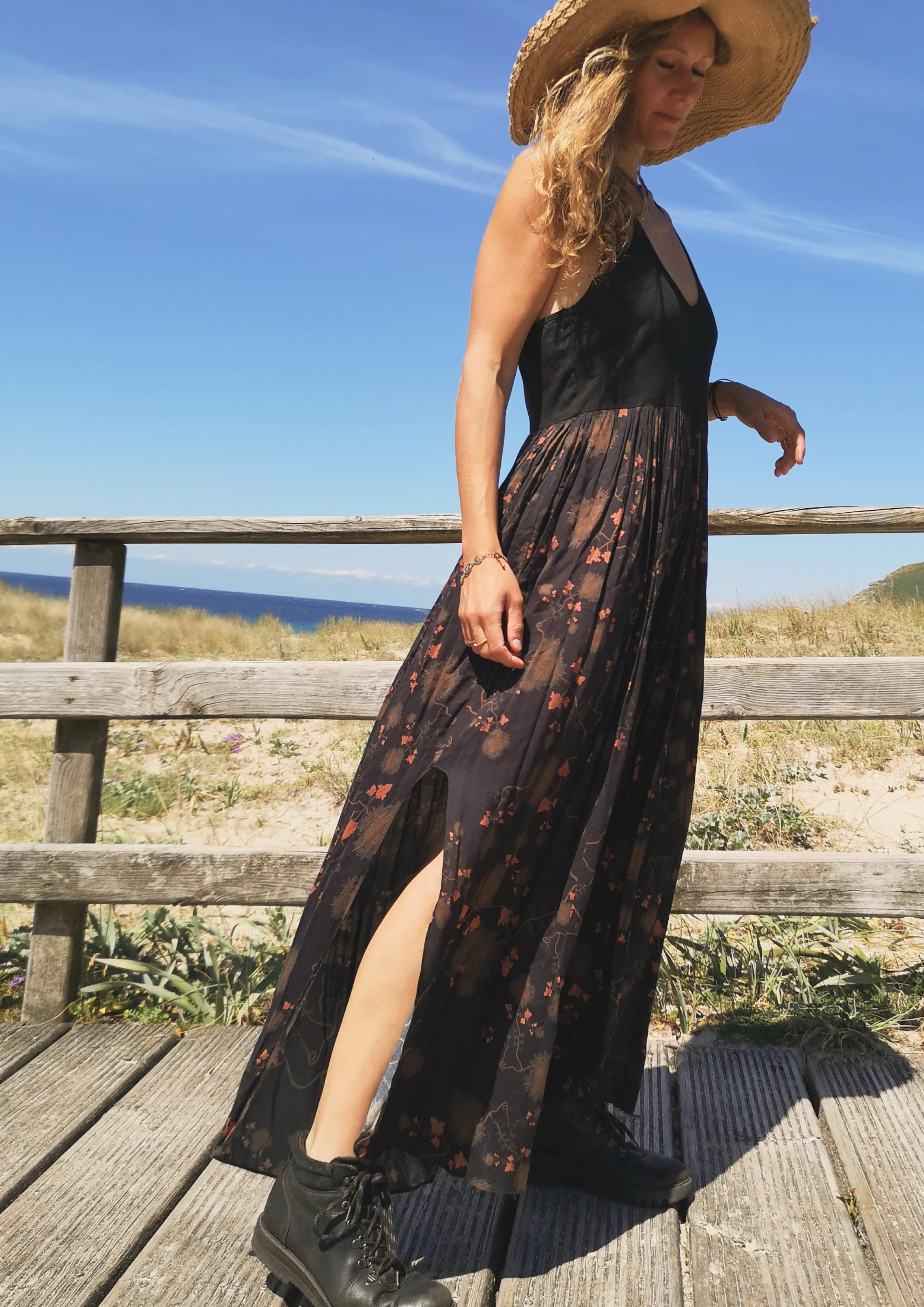 JUMPSUIT WIDE LEGS  - RAYON print rust/black