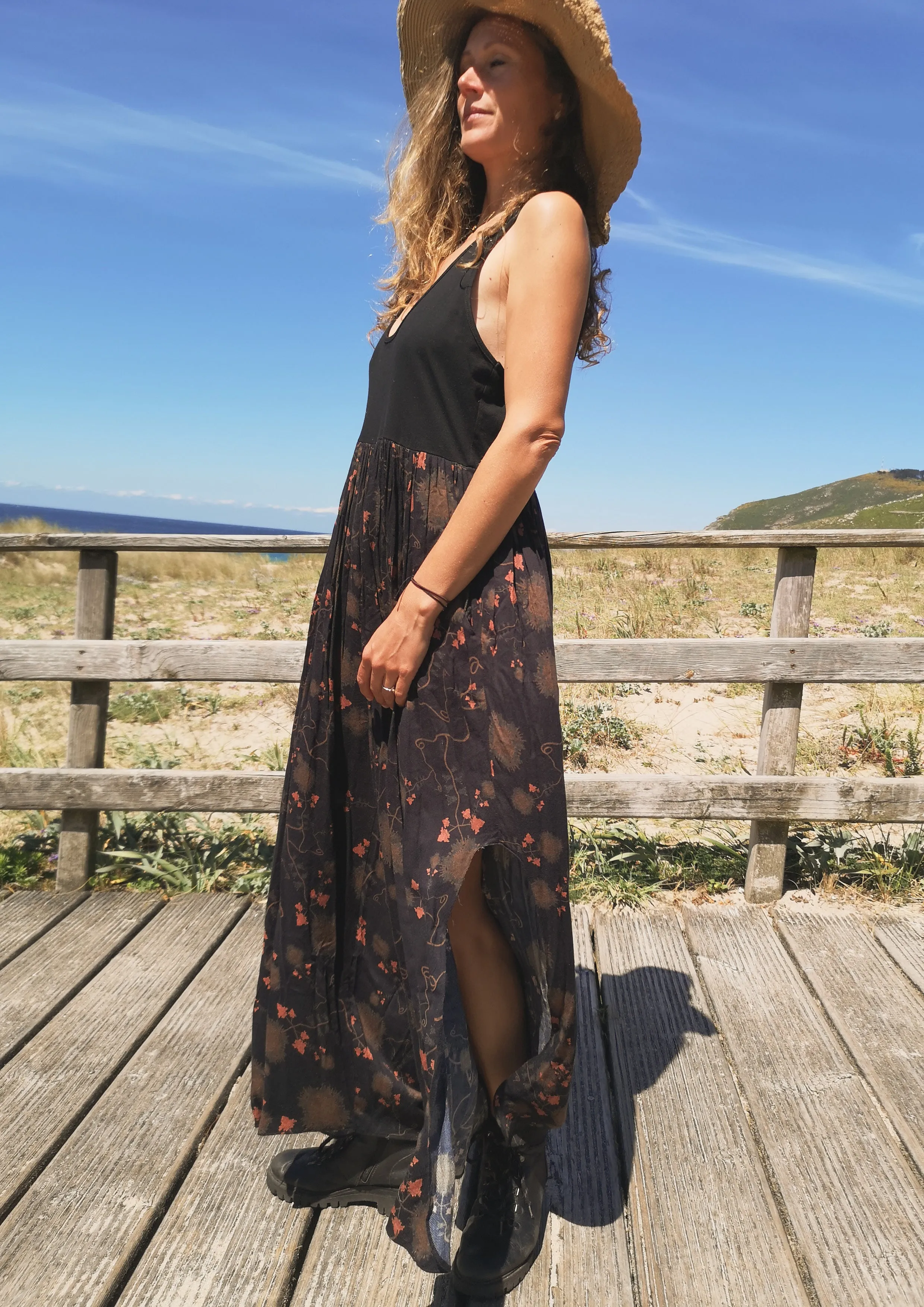 JUMPSUIT WIDE LEGS  - RAYON print rust/black