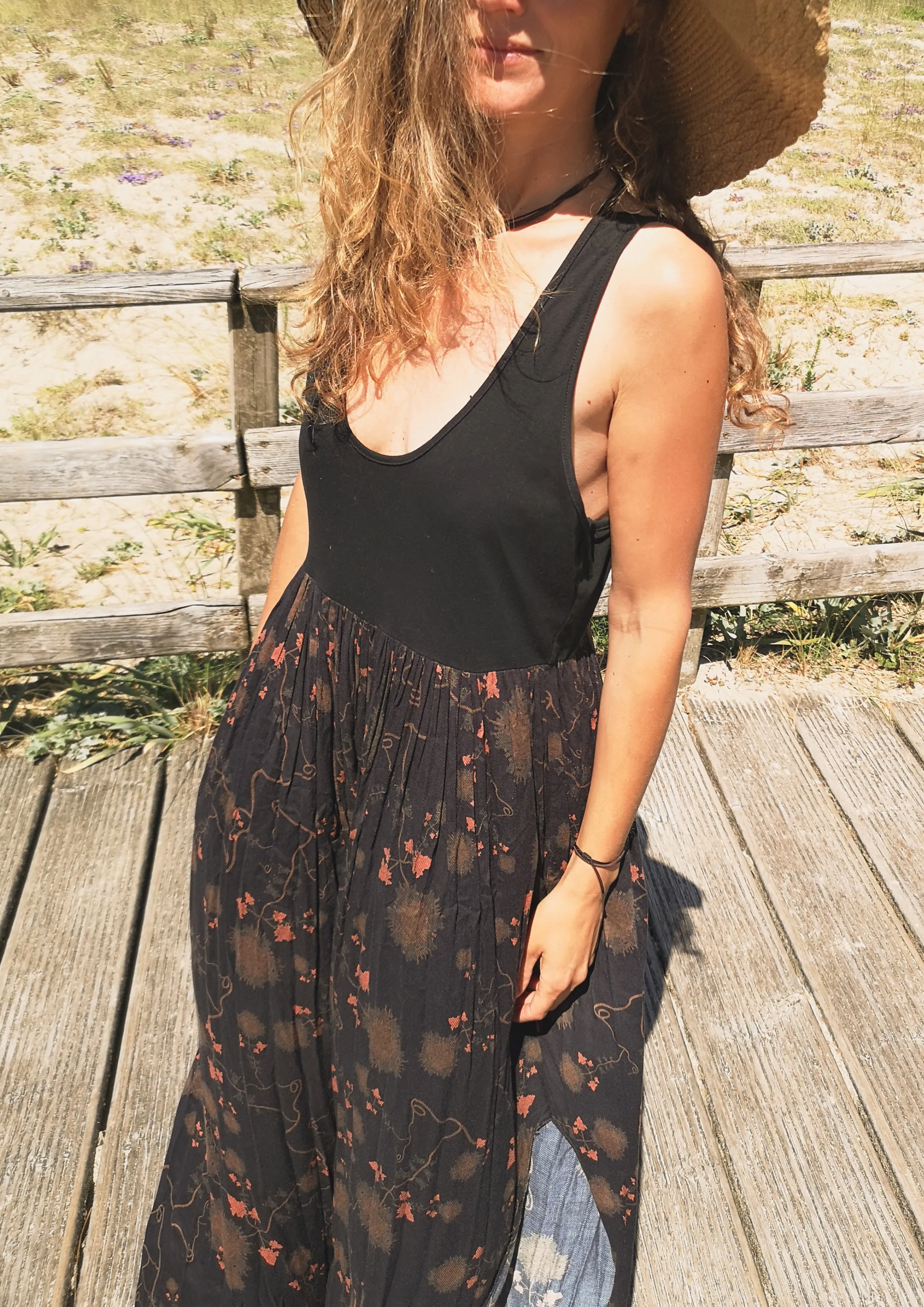 JUMPSUIT WIDE LEGS  - RAYON print rust/black