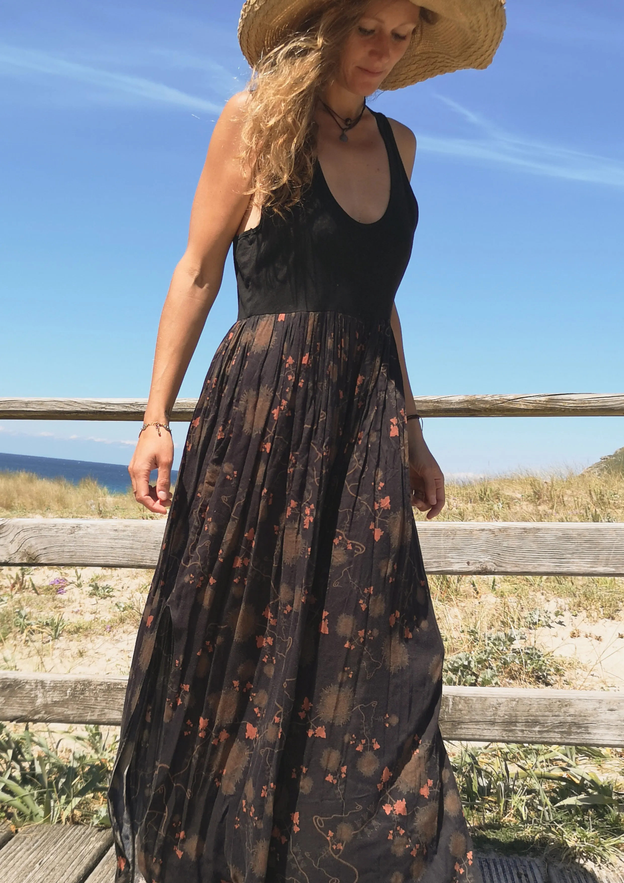 JUMPSUIT WIDE LEGS  - RAYON print rust/black