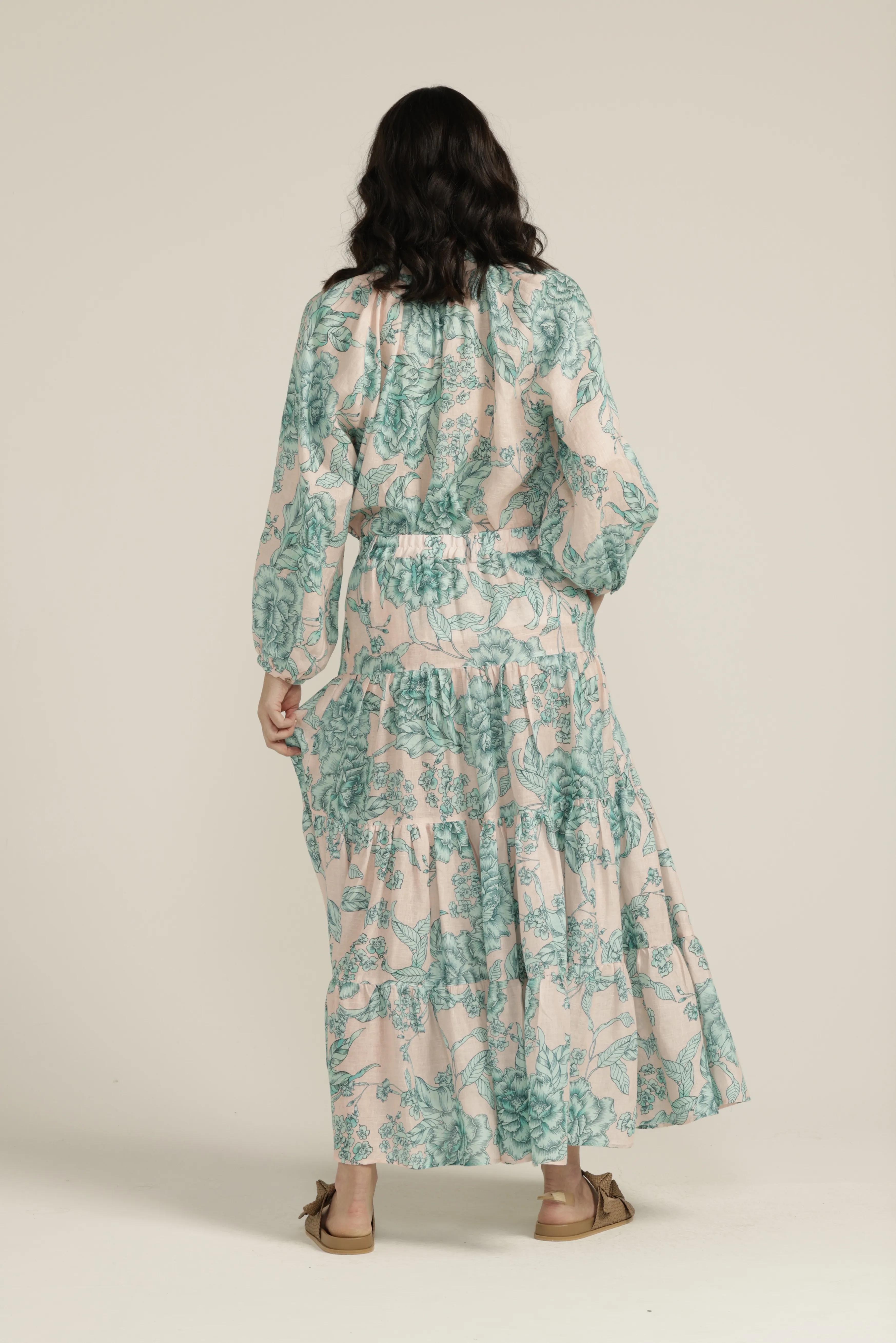 Linen Floral Peony Frill Collar Blouse