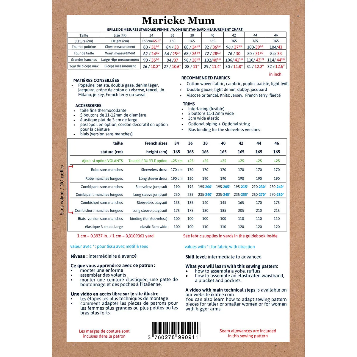 MARIEKE Mum Jumpsuit, playsuit & dress - Woman 34-46 - PDF Sewing Pattern