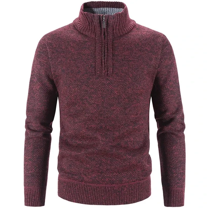 Mens Winter Thick Half Zipper Turtleneck Knitted Pullover Sweater