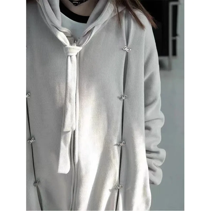 METAVERSMALL Spring Design Sweater Women's Chic Loose Casual Jacket Hooded Top ins Vintage Cardigan
