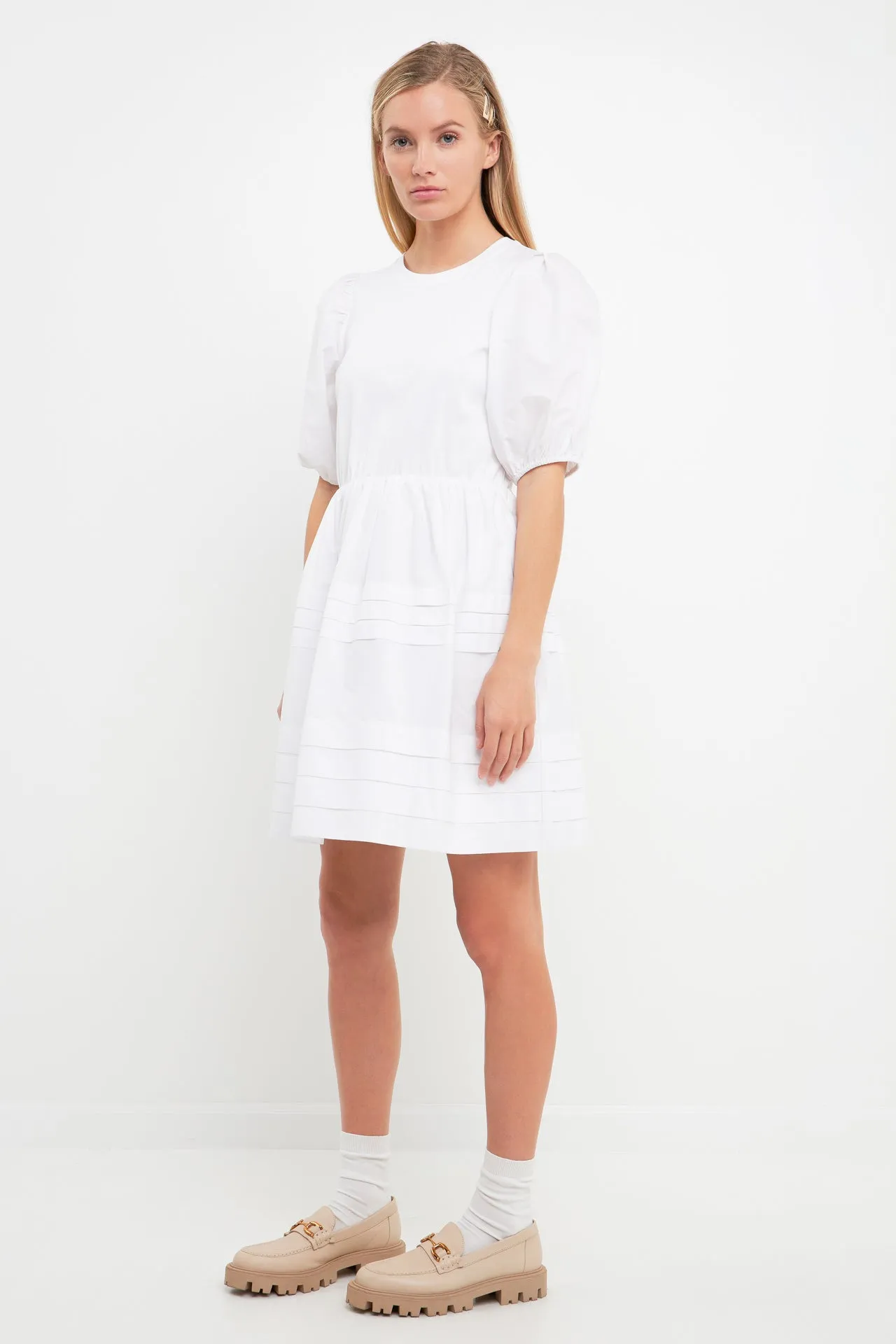 Mixed Media Pleats Mini Dress