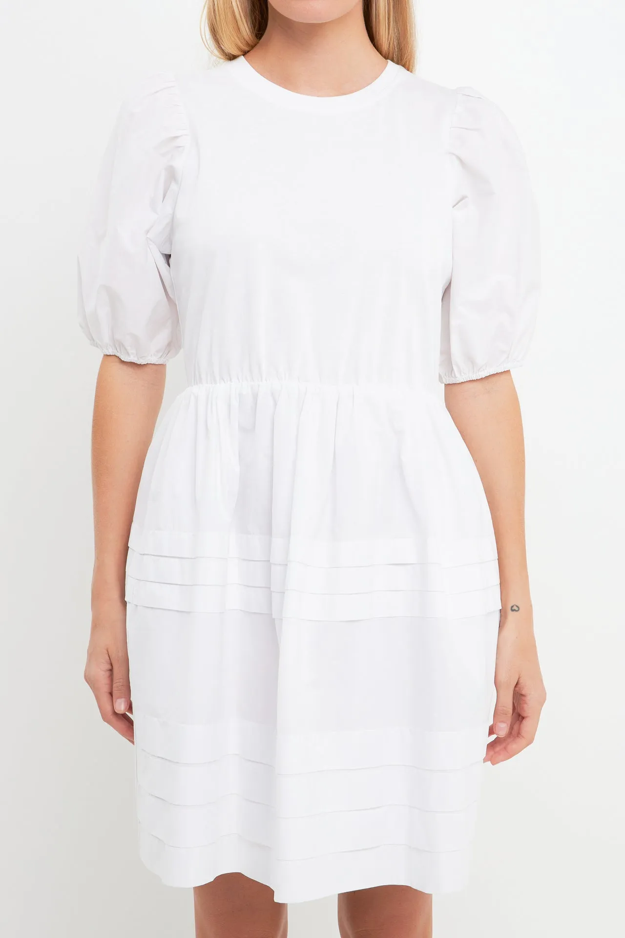 Mixed Media Pleats Mini Dress