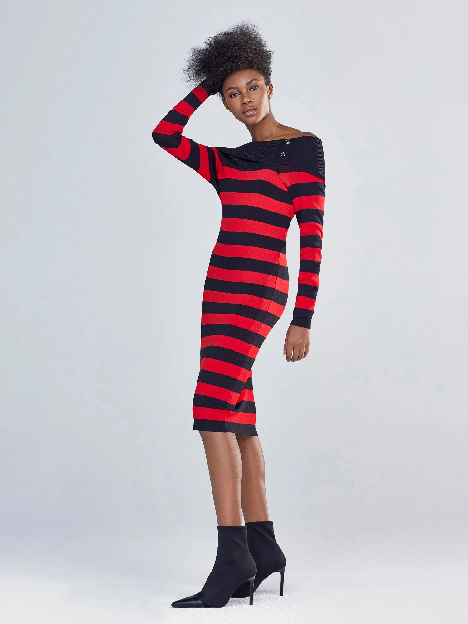 Off-The-Shoulder Stripe Sweater Dress
