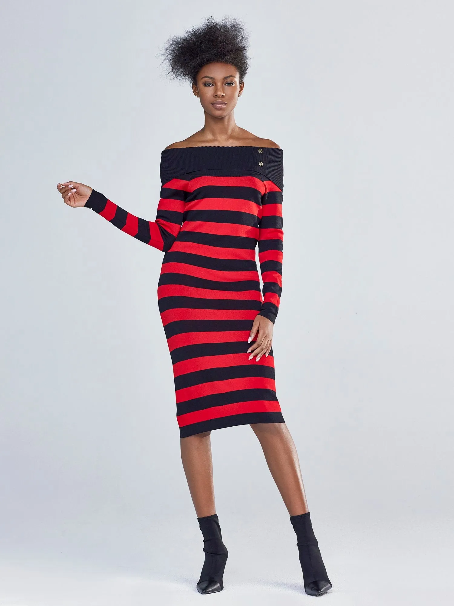Off-The-Shoulder Stripe Sweater Dress