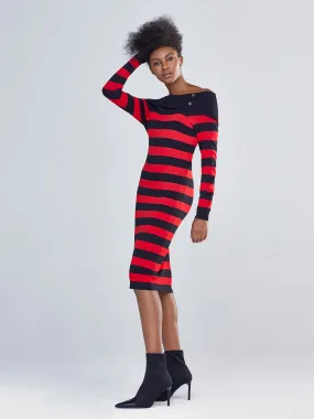 Off-The-Shoulder Stripe Sweater Dress