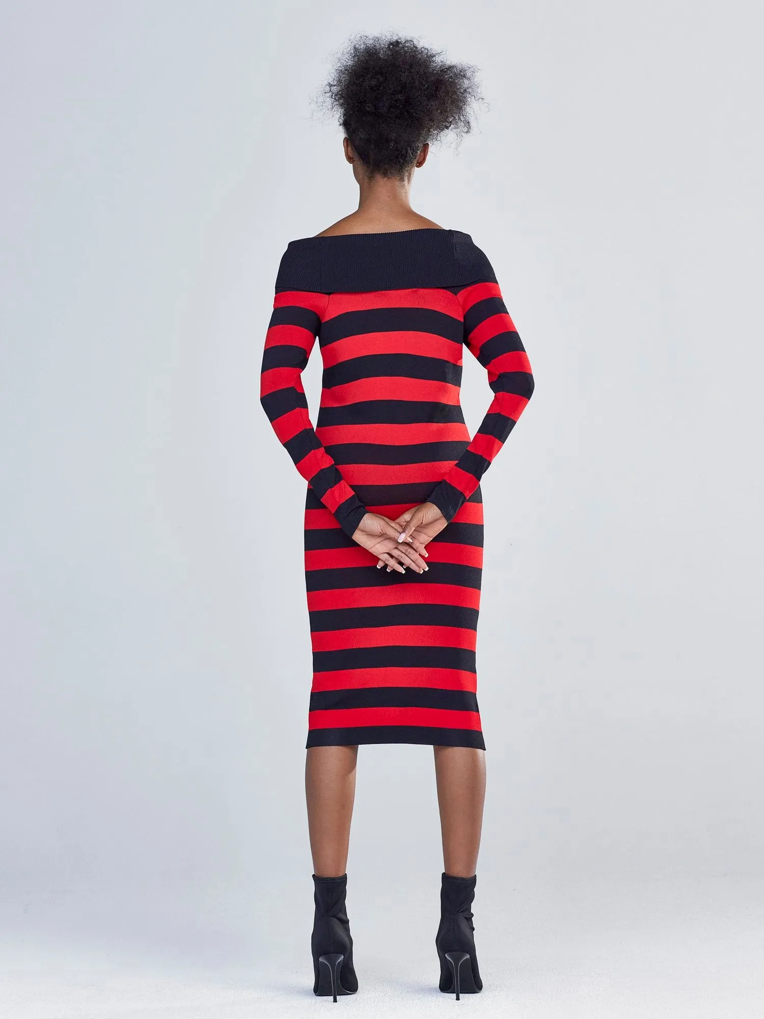 Off-The-Shoulder Stripe Sweater Dress