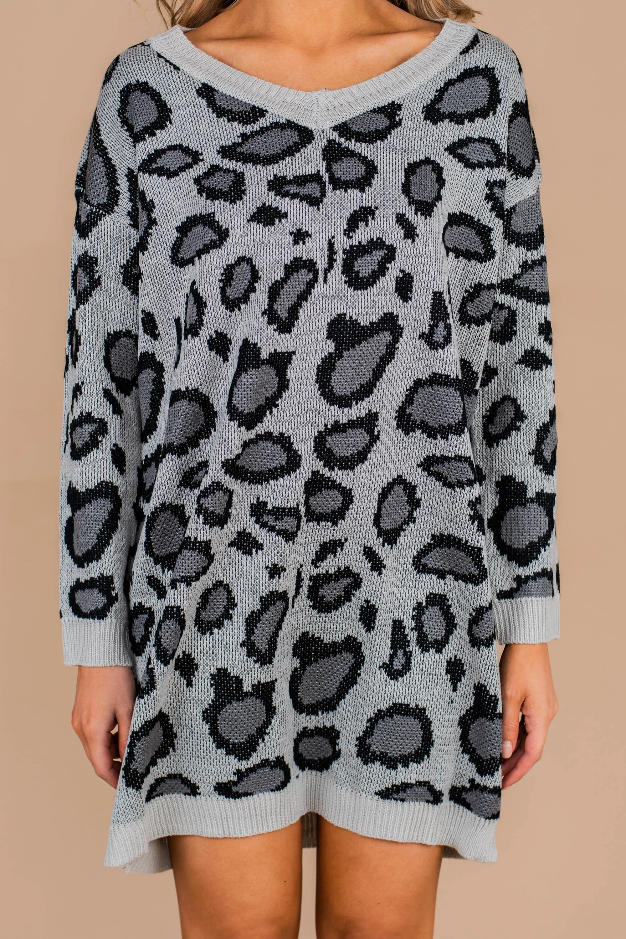 Only You Gray Leopard Sweater Dress