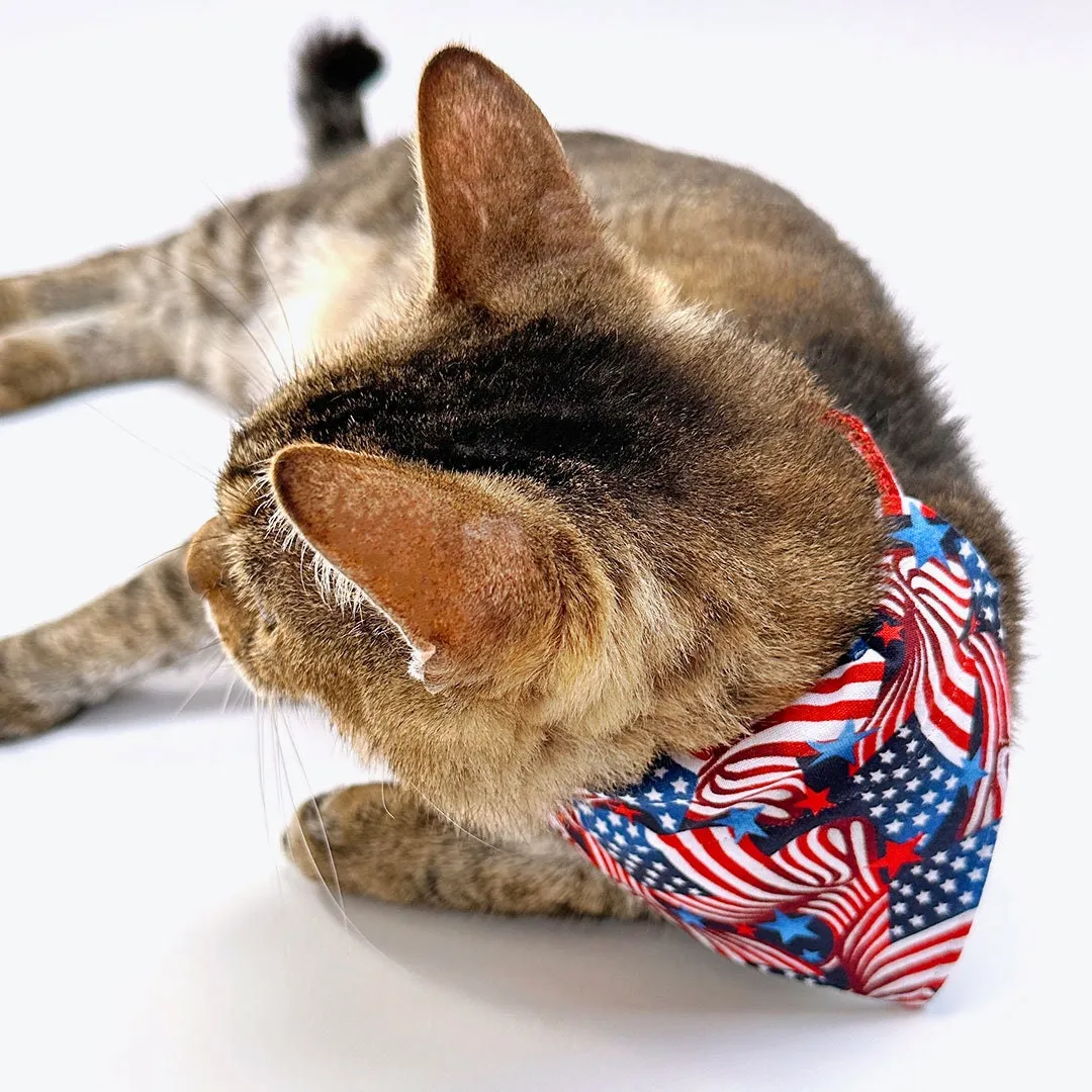 Patriotic Pet Bandana - "Stars & Stripes" - 4th of July USA American Flag Bandana for Cat   Small Dog / Independence Day, Election Day / Slide-on Bandana / Over-the-Collar (One Size)