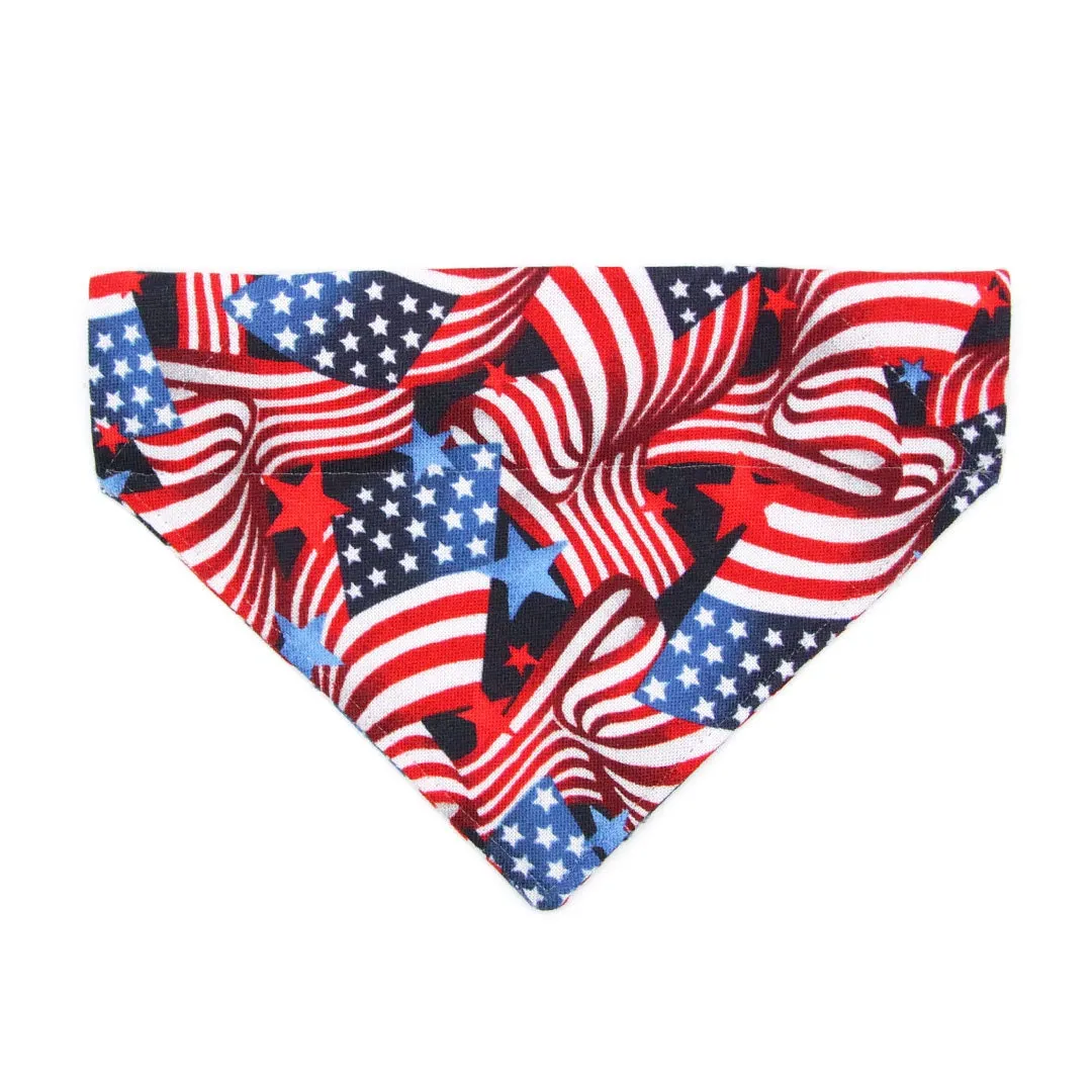 Patriotic Pet Bandana - "Stars & Stripes" - 4th of July USA American Flag Bandana for Cat   Small Dog / Independence Day, Election Day / Slide-on Bandana / Over-the-Collar (One Size)