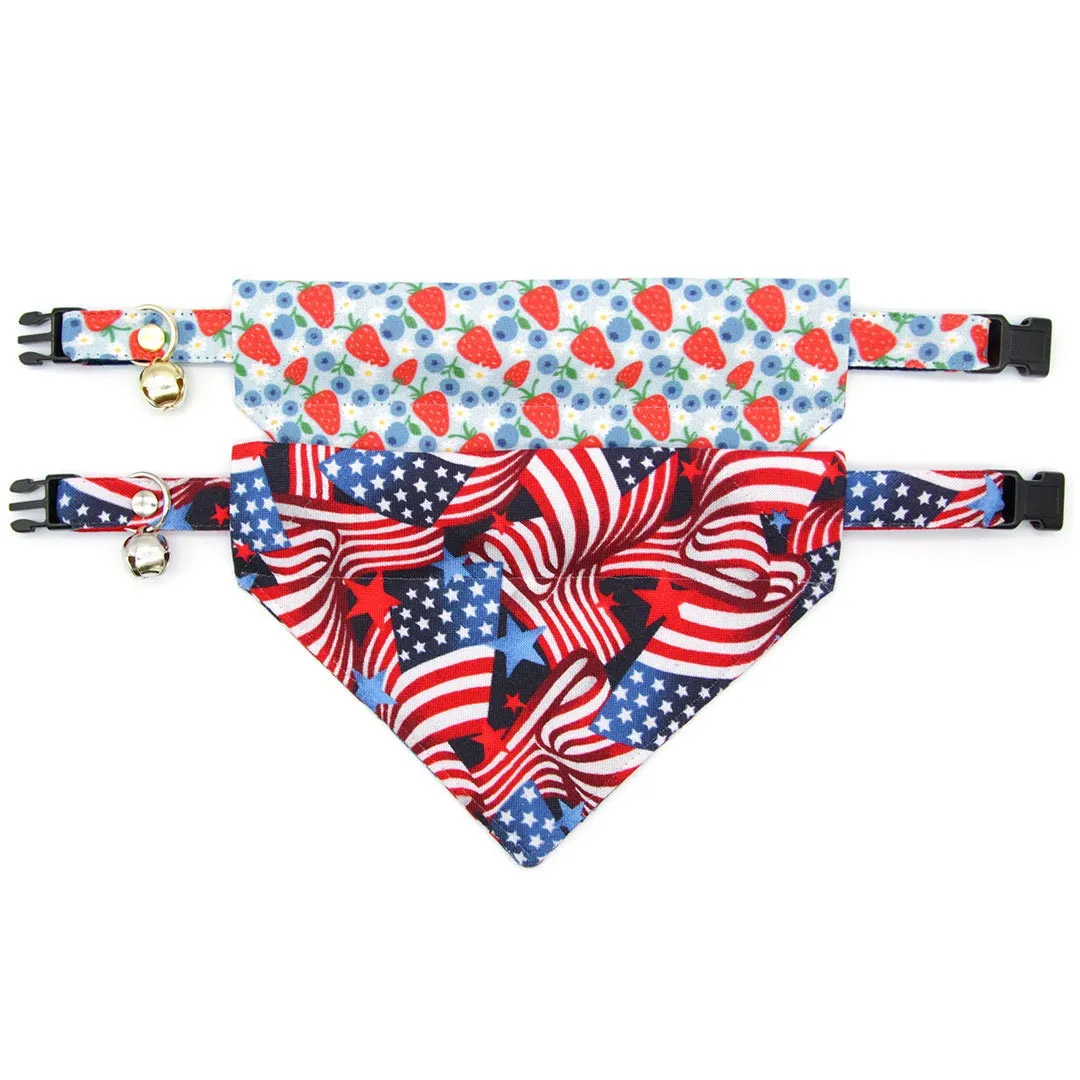 Patriotic Pet Bandana - "Stars & Stripes" - 4th of July USA American Flag Bandana for Cat   Small Dog / Independence Day, Election Day / Slide-on Bandana / Over-the-Collar (One Size)
