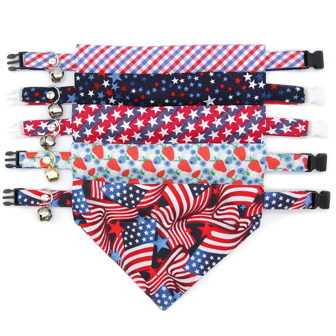 Patriotic Pet Bandana - "Stars & Stripes" - 4th of July USA American Flag Bandana for Cat   Small Dog / Independence Day, Election Day / Slide-on Bandana / Over-the-Collar (One Size)