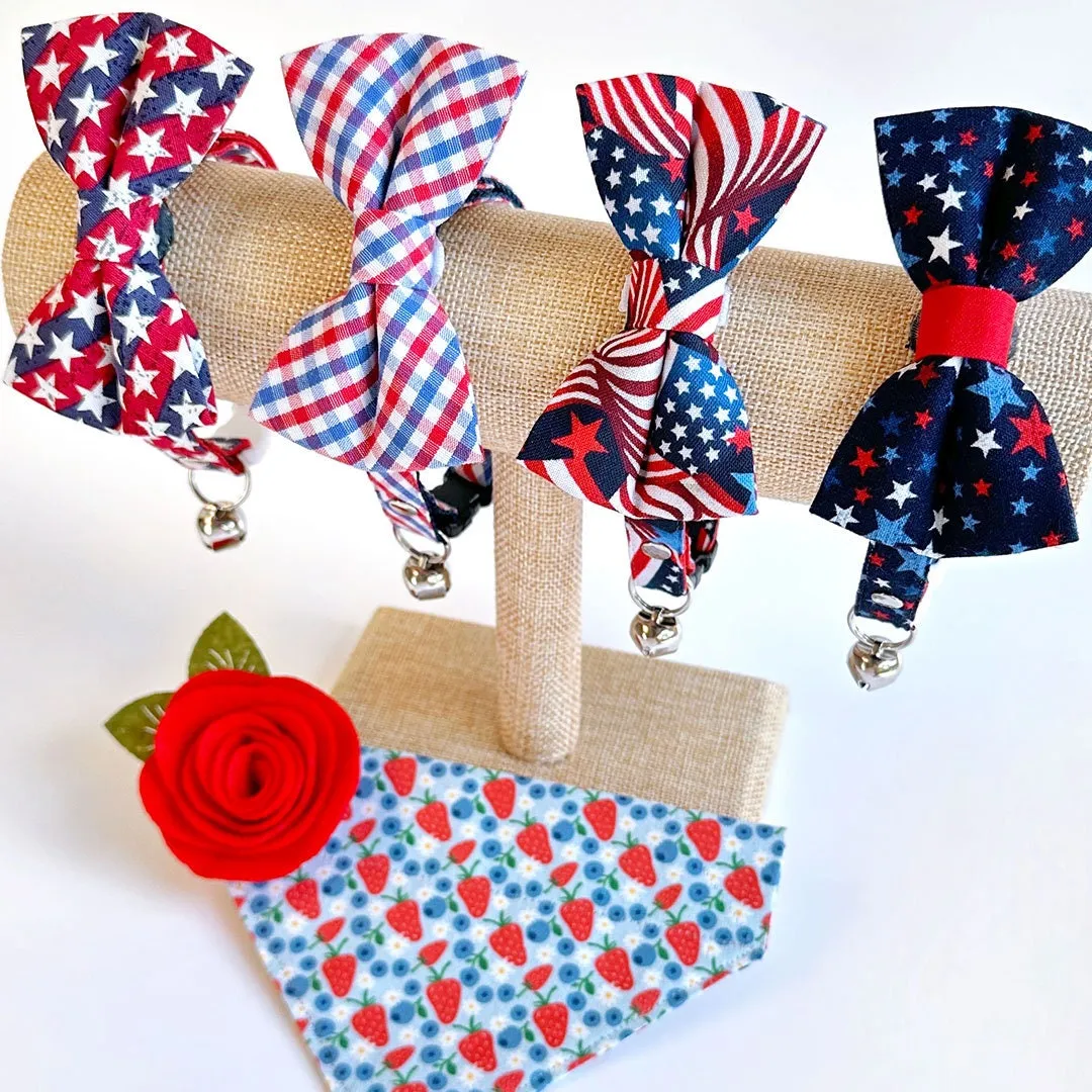 Patriotic Pet Bandana - "Stars & Stripes" - 4th of July USA American Flag Bandana for Cat   Small Dog / Independence Day, Election Day / Slide-on Bandana / Over-the-Collar (One Size)