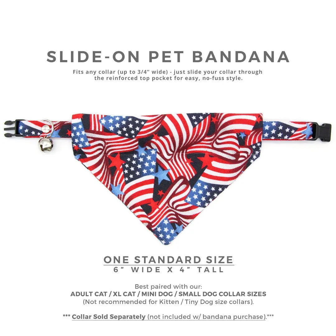 Patriotic Pet Bandana - "Stars & Stripes" - 4th of July USA American Flag Bandana for Cat   Small Dog / Independence Day, Election Day / Slide-on Bandana / Over-the-Collar (One Size)