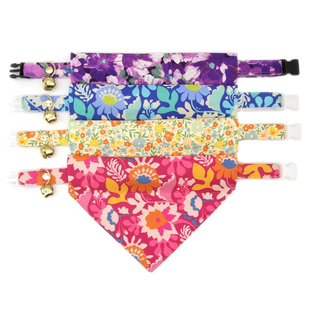 Pet Bandana - "Persephone" - Painterly Floral Purple Bandana for Cat   Small Dog / Wedding, Violet, Pansies / Slide-on Bandana / Over-the-Collar (One Size)