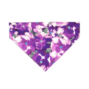 Pet Bandana - "Persephone" - Painterly Floral Purple Bandana for Cat   Small Dog / Wedding, Violet, Pansies / Slide-on Bandana / Over-the-Collar (One Size)