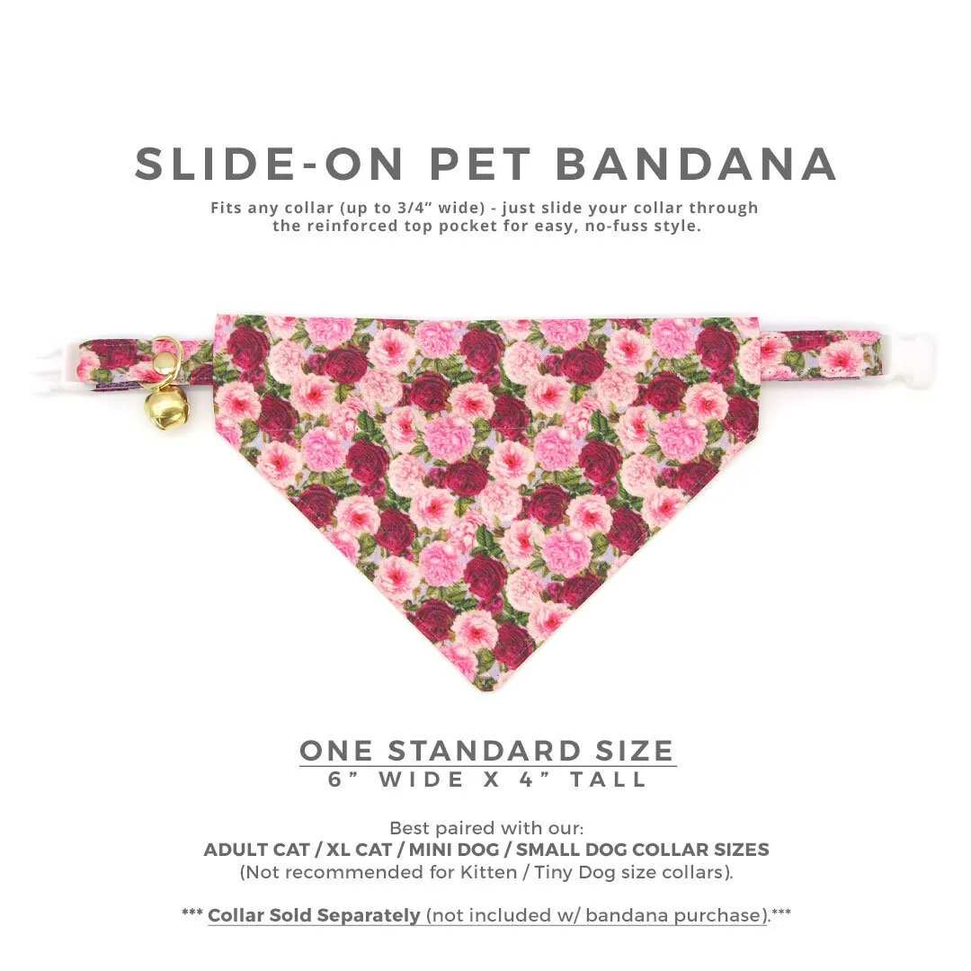 Pet Bandana - "Pretty in Peony - Purple" - Peonies Bandana for Cat   Small Dog / Slide-on Bandana / Over-the-Collar (One Size)