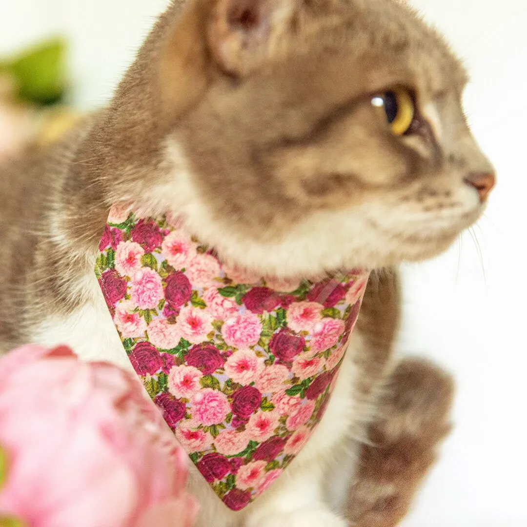 Pet Bandana - "Pretty in Peony - Purple" - Peonies Bandana for Cat   Small Dog / Slide-on Bandana / Over-the-Collar (One Size)