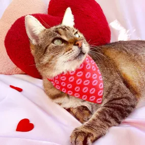 Pet Bandana - "Pucker Up" - Valentine's Day Bandana for Cat   Small Dog / Pink & Red Lipstick Kisses / Slide-on Bandana / Over-the-Collar (One Size)