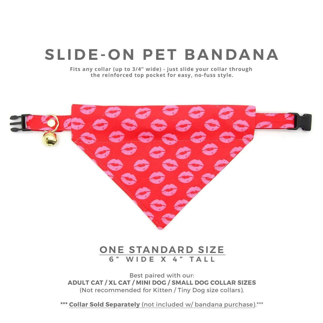 Pet Bandana - "Pucker Up" - Valentine's Day Bandana for Cat   Small Dog / Pink & Red Lipstick Kisses / Slide-on Bandana / Over-the-Collar (One Size)