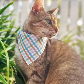 Pet Bandana - "Seashore" - Blue & Mint Plaid Bandana for Cat   Small Dog / Spring, Summer, Coastal, Ocean / Slide-on Bandana / Over-the-Collar (One Size)