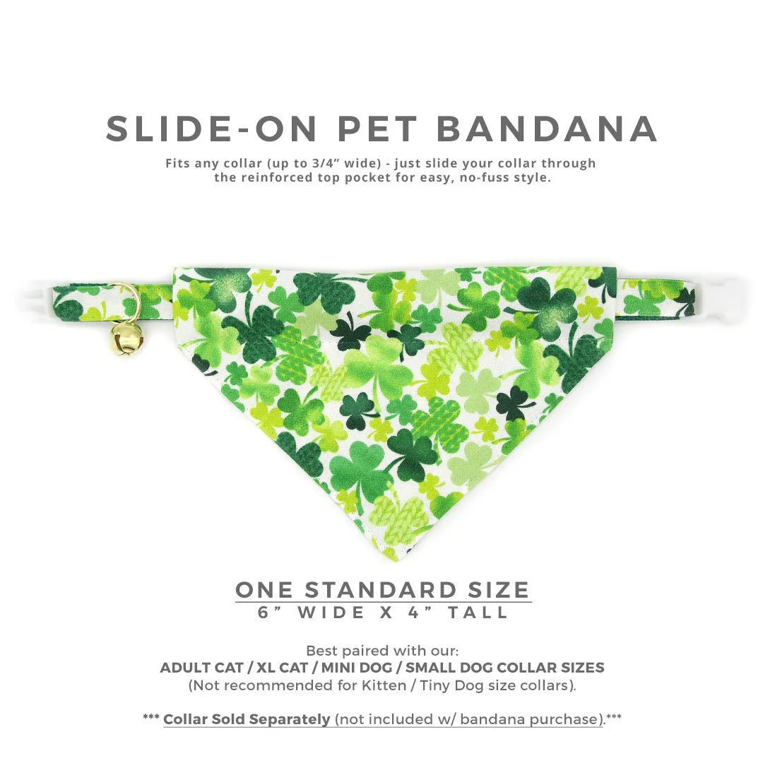 Pet Bandana - "Shamrock Spirit" - St. Patrick's Day Bandana for Cat   Small Dog / Irish, Clover / Slide-on Bandana / Over-the-Collar (One Size)