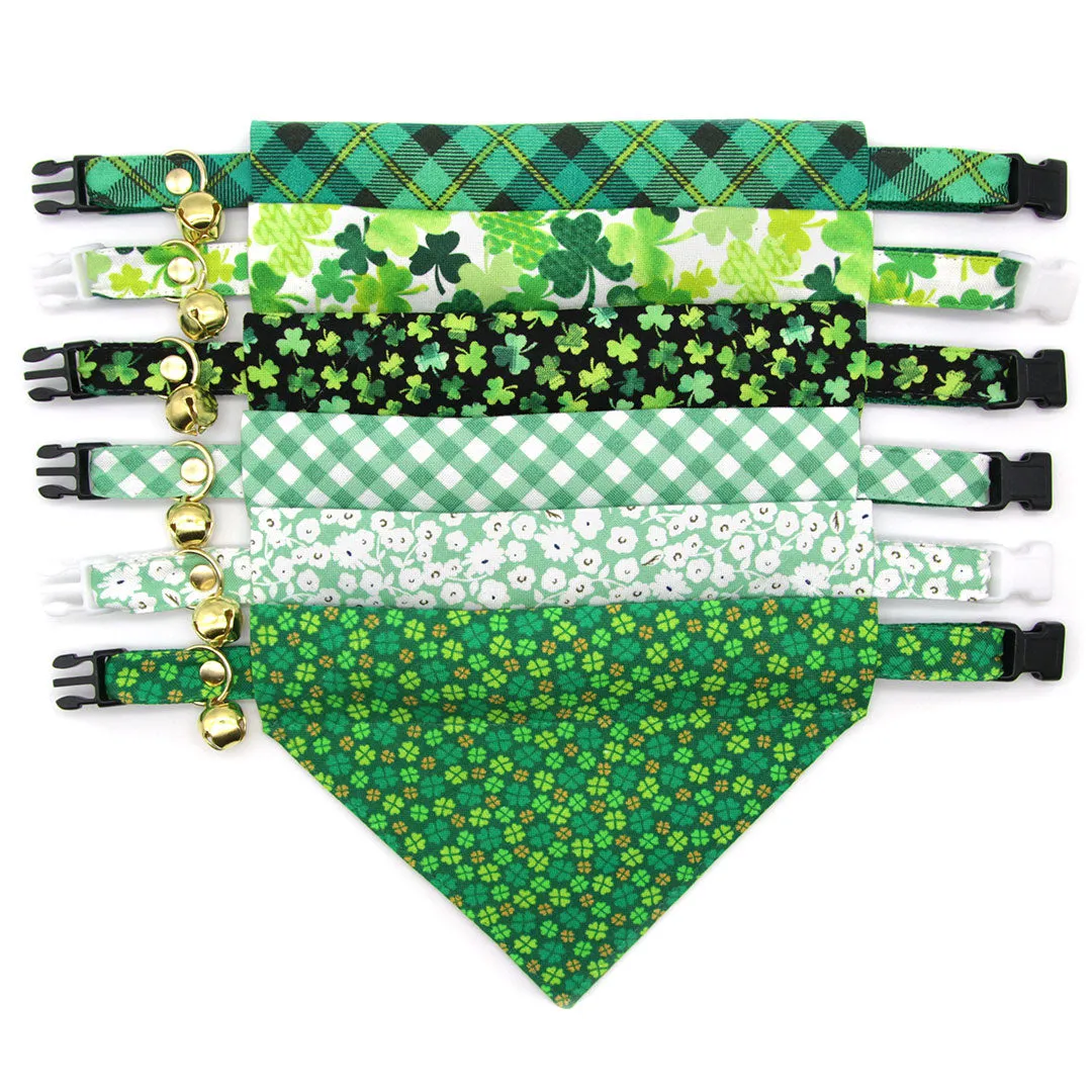 Pet Bandana - "Shamrock Spirit" - St. Patrick's Day Bandana for Cat   Small Dog / Irish, Clover / Slide-on Bandana / Over-the-Collar (One Size)