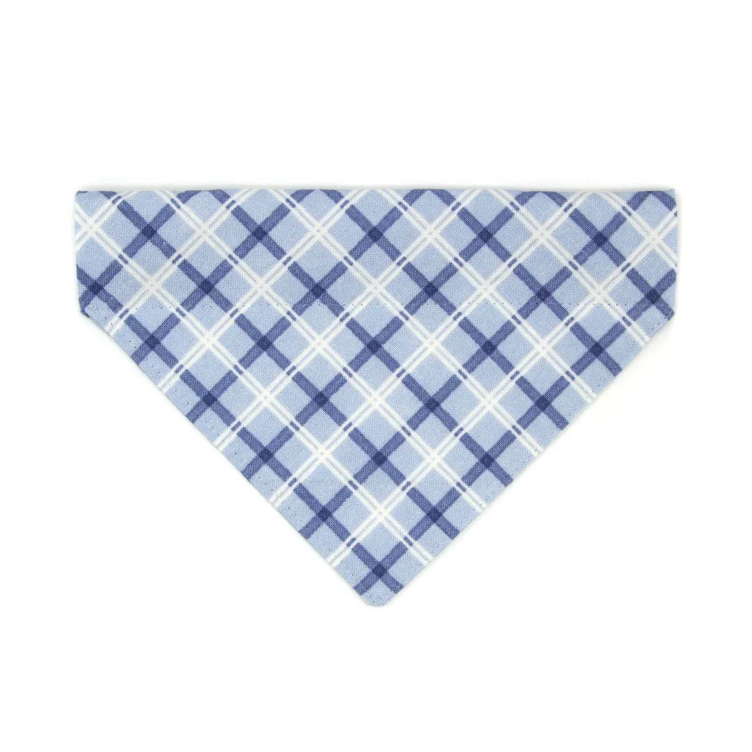 Pet Bandana - "Skye" - Light Blue Plaid Bandana for Cat   Small Dog / Wedding, Fall, Winter, Summer / Slide-on Bandana / Over-the-Collar (One Size)