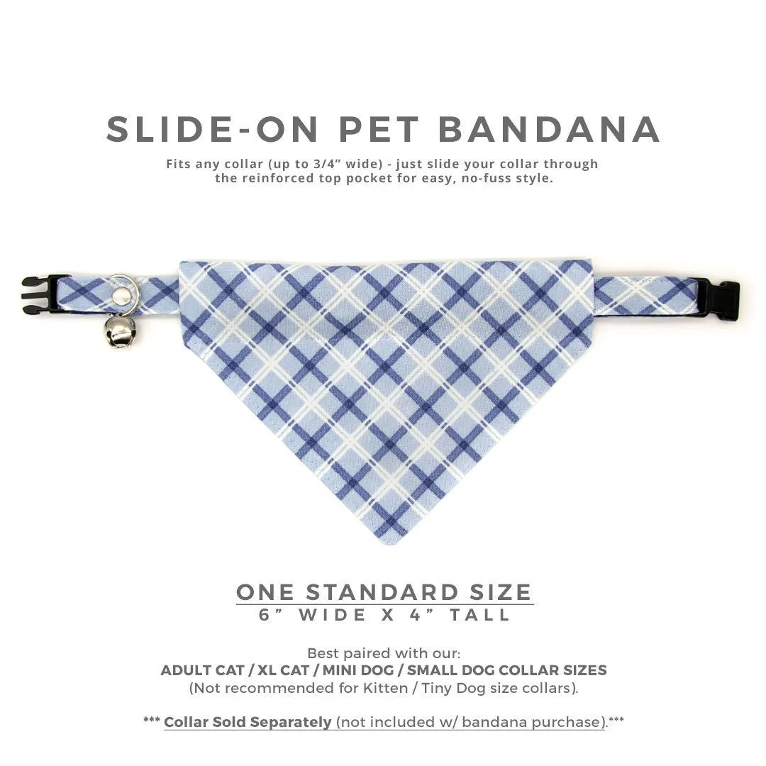 Pet Bandana - "Skye" - Light Blue Plaid Bandana for Cat   Small Dog / Wedding, Fall, Winter, Summer / Slide-on Bandana / Over-the-Collar (One Size)