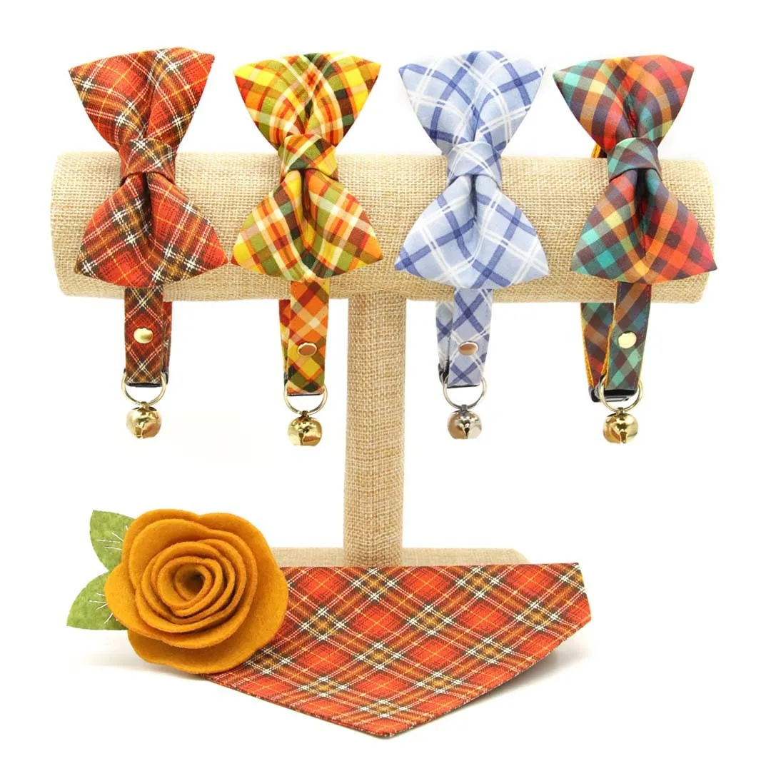 Pet Bandana - "Skye" - Light Blue Plaid Bandana for Cat   Small Dog / Wedding, Fall, Winter, Summer / Slide-on Bandana / Over-the-Collar (One Size)