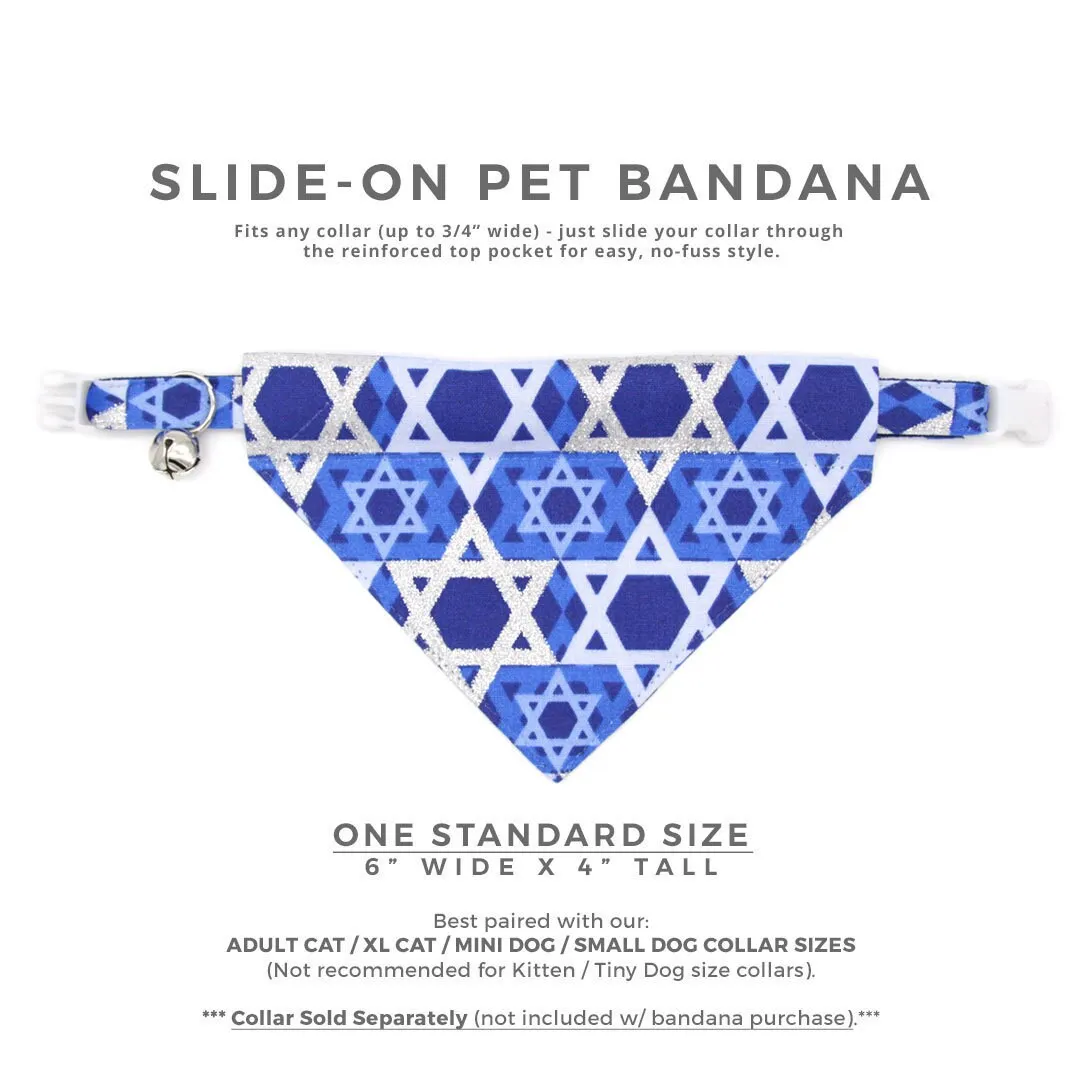 Pet Bandana - "Star Of David" - Blue Hanukkah Bandana for Cat   Small Dog / Jewish, Chanukah / Slide-on Bandana / Over-the-Collar (One Size)