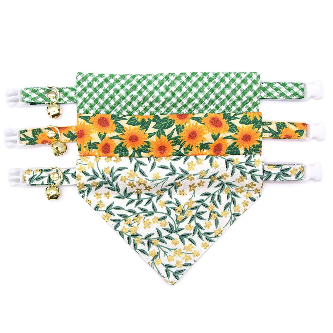 Pet Bandana - "Sunflowers" - Yellow Floral Bandana for Cat   Small Dog / Slide-on Bandana / Over-the-Collar (One Size)