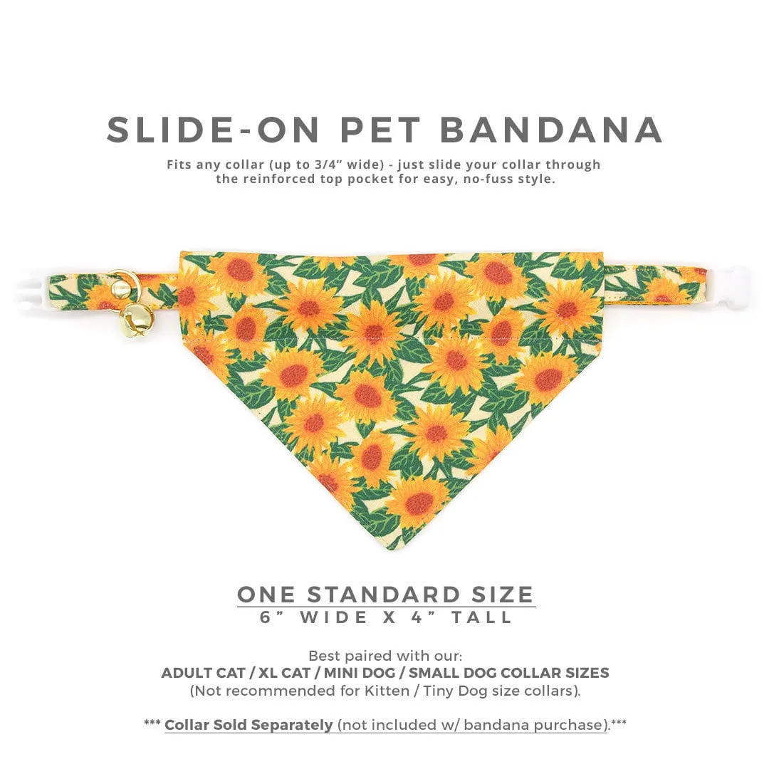 Pet Bandana - "Sunflowers" - Yellow Floral Bandana for Cat   Small Dog / Slide-on Bandana / Over-the-Collar (One Size)