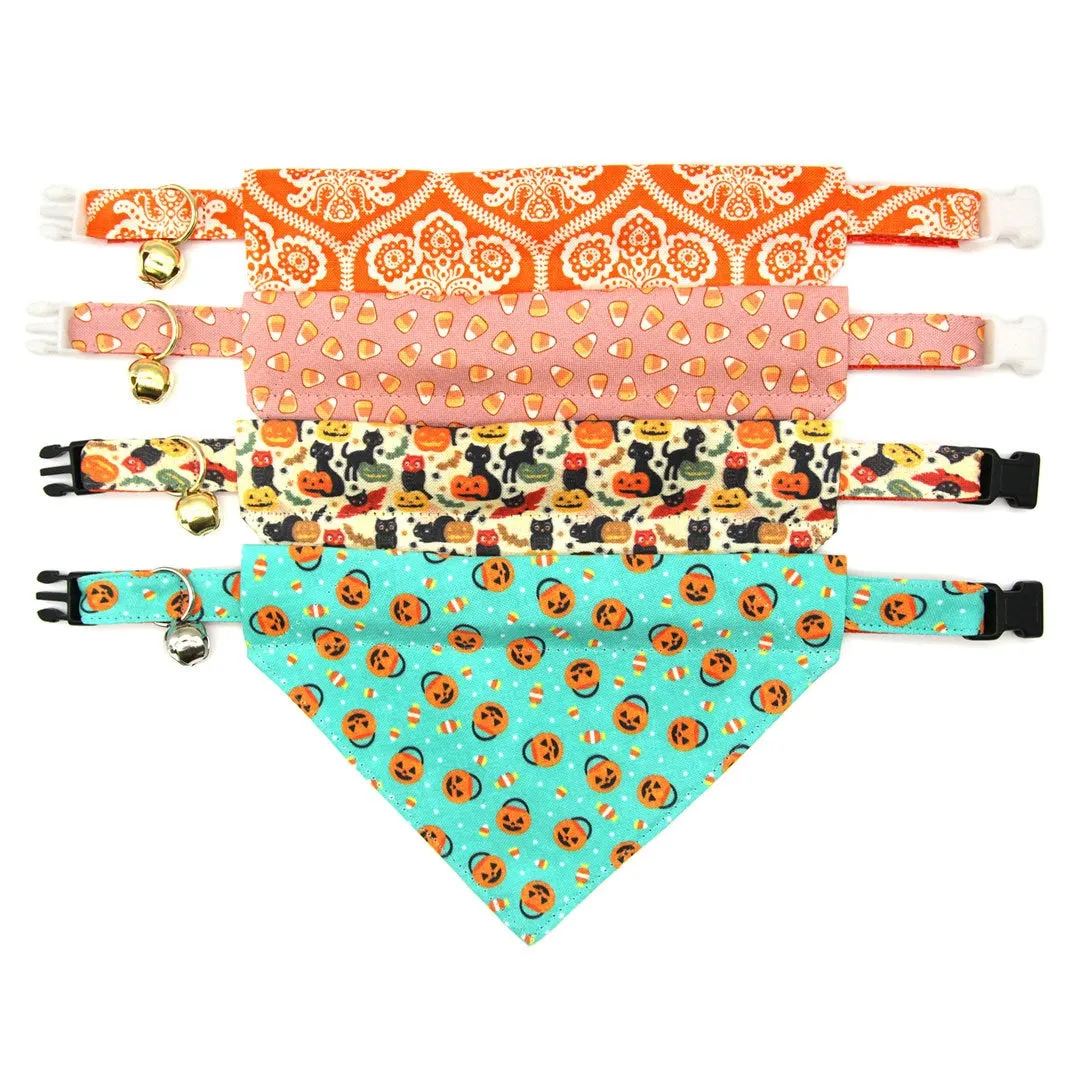 Pet Bandana - "Sweet Tooth" - Halloween Pink Candy Corn Bandana for Cat   Small Dog / Slide-on Bandana / Over-the-Collar (One Size)