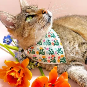 Pet Bandana - "Tulip Fields - Cream" - Rifle Paper Co® Floral Bandana for Cat   Small Dog / Spring, Easter / Slide-on Bandana / Over-the-Collar (One Size)