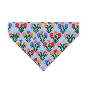 Pet Bandana - "Tulip Fields - Periwinkle" - Rifle Paper Co® Blue Floral Bandana for Cat   Small Dog / Spring, Easter / Slide-on Bandana / Over-the-Collar (One Size)
