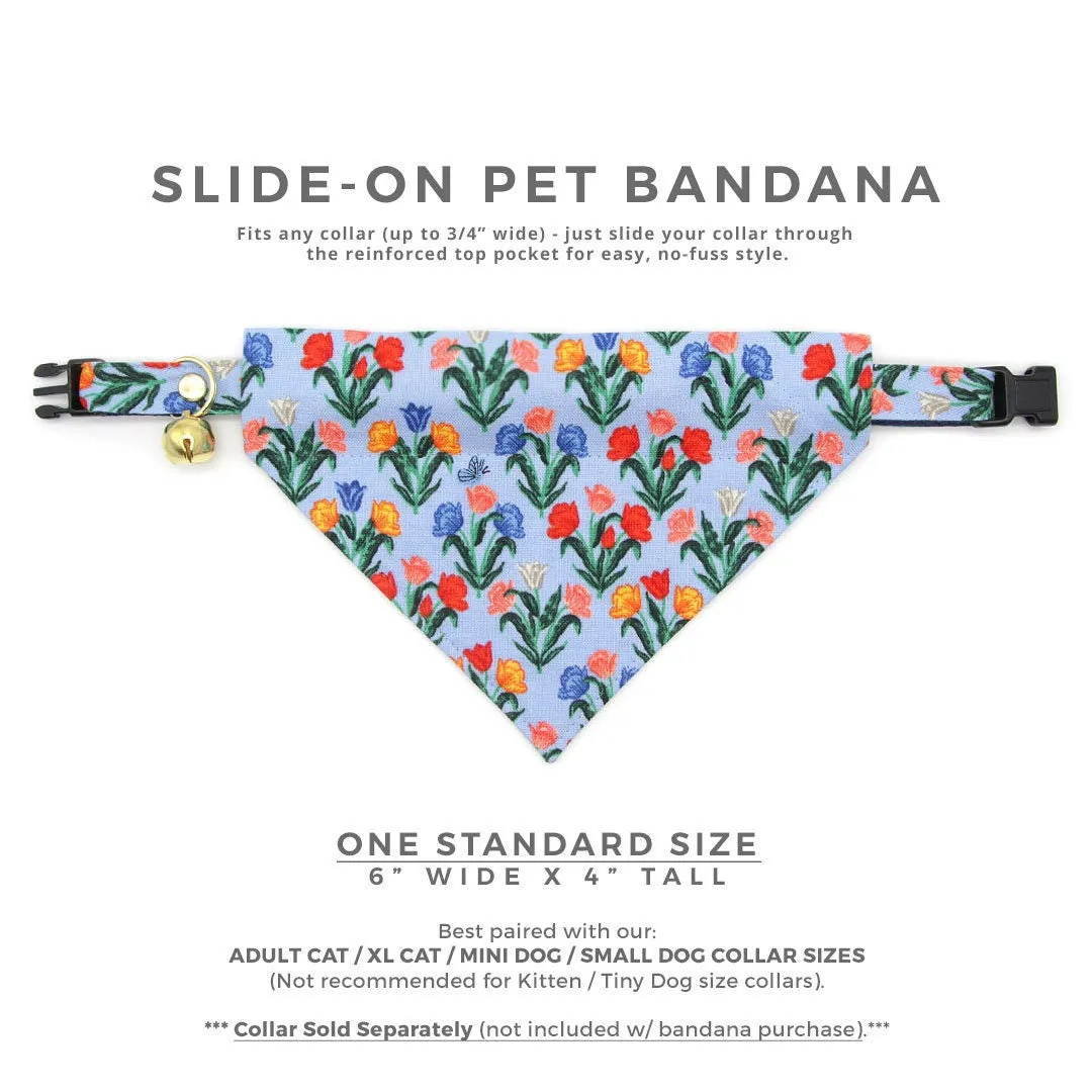Pet Bandana - "Tulip Fields - Periwinkle" - Rifle Paper Co® Blue Floral Bandana for Cat   Small Dog / Spring, Easter / Slide-on Bandana / Over-the-Collar (One Size)