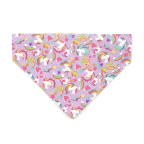Pet Bandana - "Unicorn Fantasy" - Magical Unicorns Light Purple Bandana for Cat   Small Dog / Slide-on Bandana / Over-the-Collar (One Size)