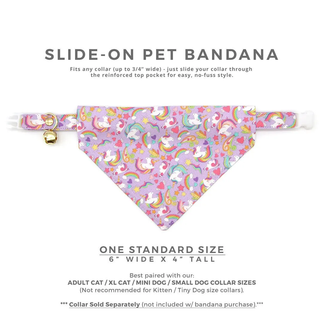 Pet Bandana - "Unicorn Fantasy" - Magical Unicorns Light Purple Bandana for Cat   Small Dog / Slide-on Bandana / Over-the-Collar (One Size)