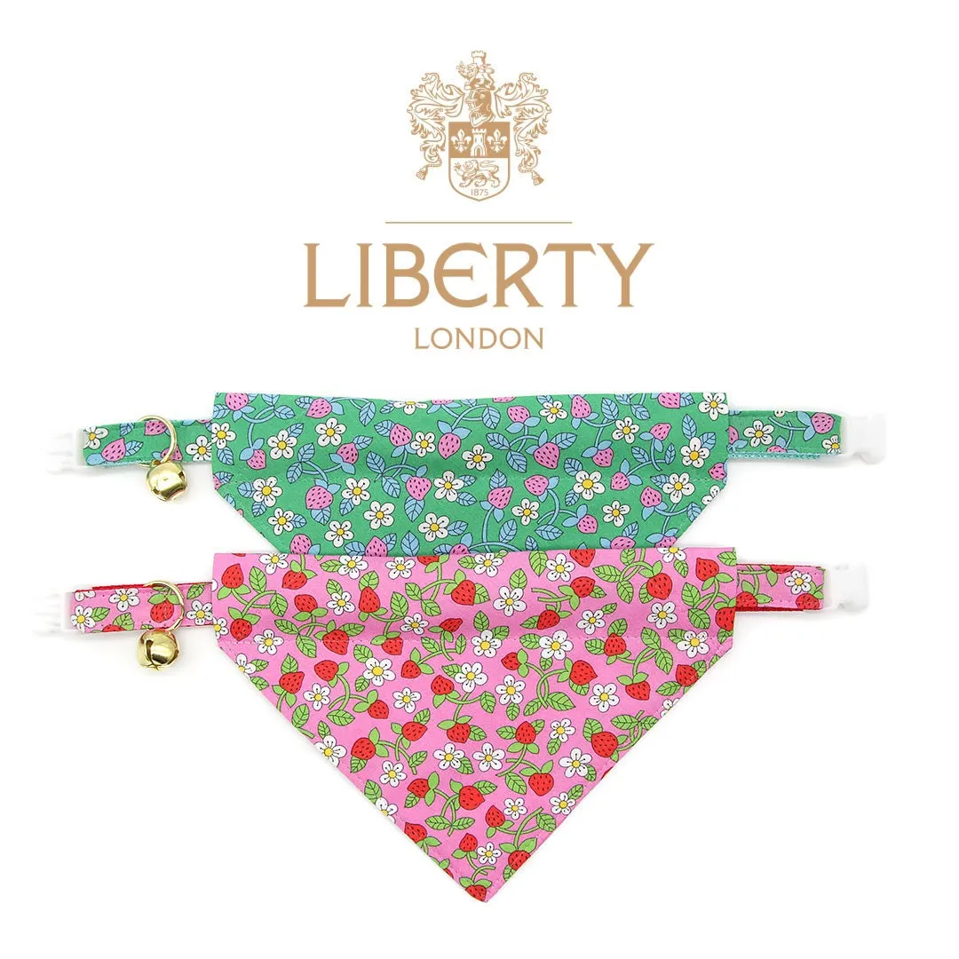 Pet Bandana - "Wild Strawberry - Pink" - Liberty of London® Berry Floral Bandana for Cat   Small Dog / Spring   Summer / Slide-on Bandana / Over-the-Collar (One Size)