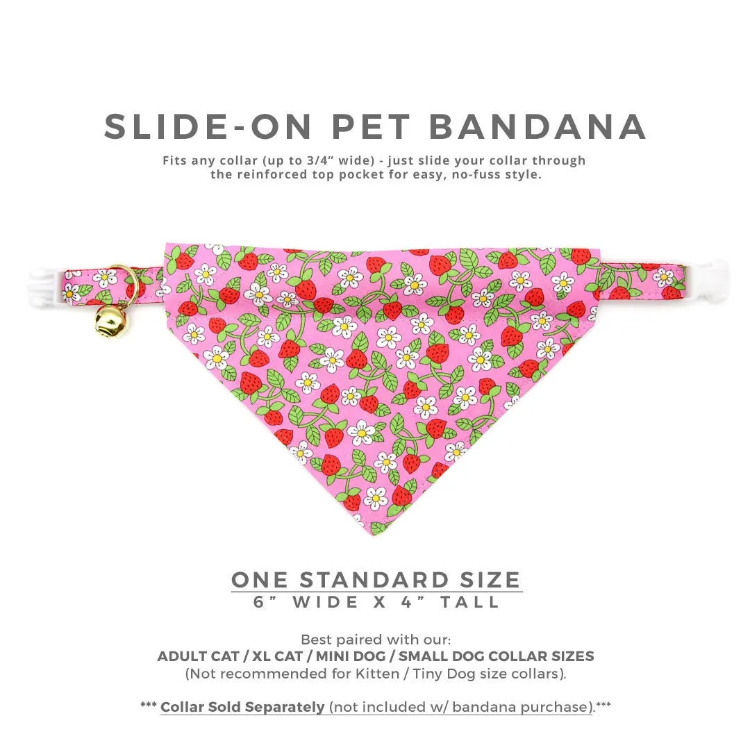 Pet Bandana - "Wild Strawberry - Pink" - Liberty of London® Berry Floral Bandana for Cat   Small Dog / Spring   Summer / Slide-on Bandana / Over-the-Collar (One Size)
