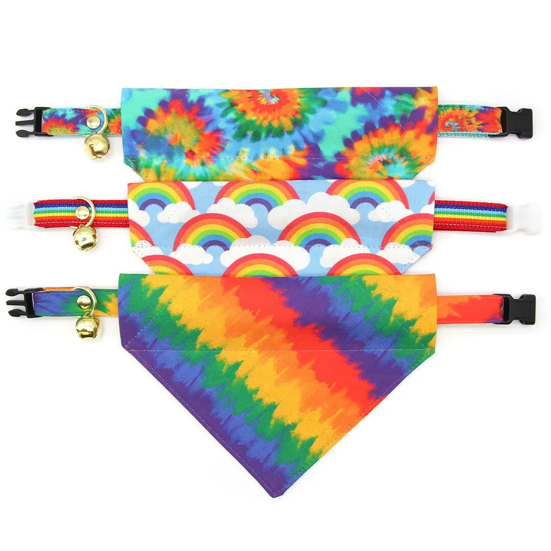 Pet Bandana - "Woodstock" - Rainbow Tie Dye Bandana for Cat   Small Dog / Summer, Boho, Hippie, LGBTQ  Pride / Slide-on Bandana / Over-the-Collar (One Size)