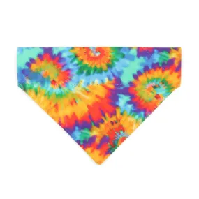 Pet Bandana - "Woodstock" - Rainbow Tie Dye Bandana for Cat   Small Dog / Summer, Boho, Hippie, LGBTQ  Pride / Slide-on Bandana / Over-the-Collar (One Size)