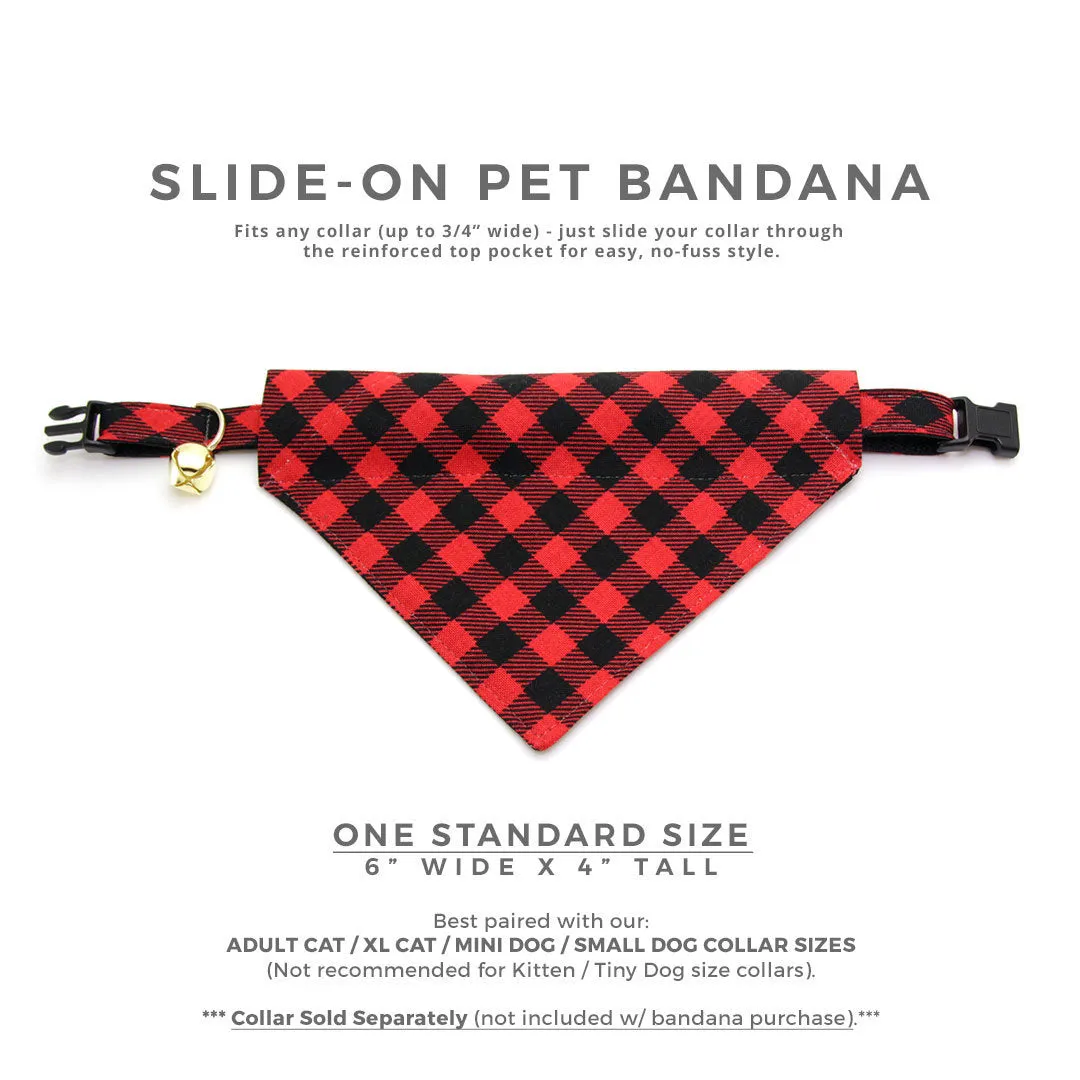 Plaid Cat Bandana - "Cozy Cabin Red" - Red Buffalo Plaid Bandana for Cat   Small Dog / Lumberjack / Slide-on Bandana / Over-the-Collar (One Size)