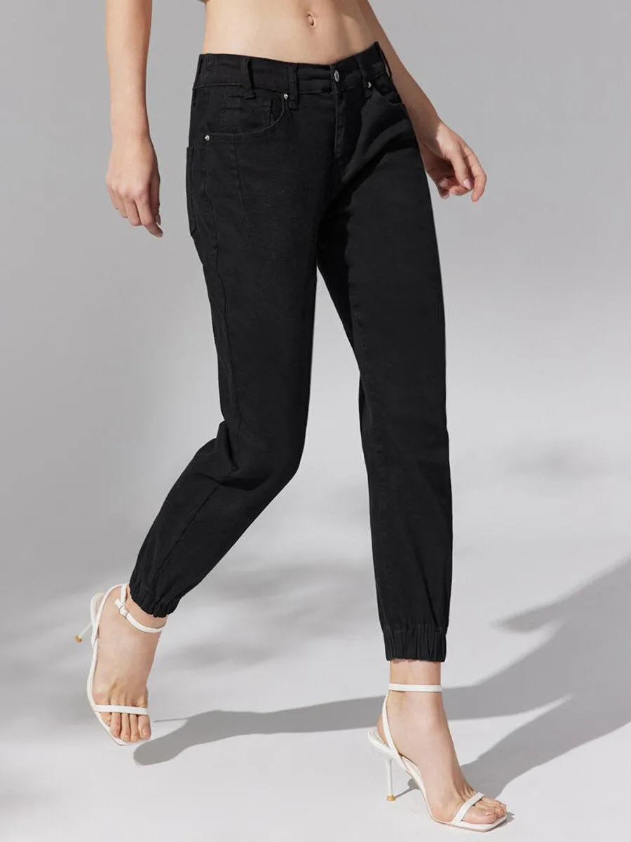 Plain Pocket Buttton Front Pencil Jeans